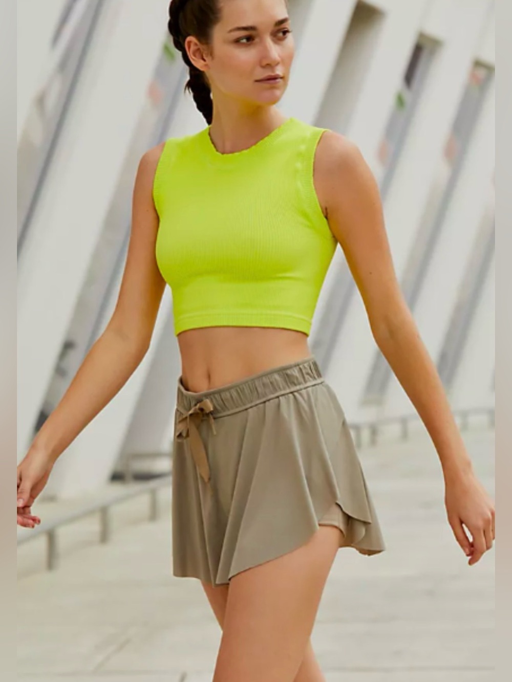 2 NWOT Free People Happiness Runs Muscle Tanks -Green & Cream - Picture 4 of 6